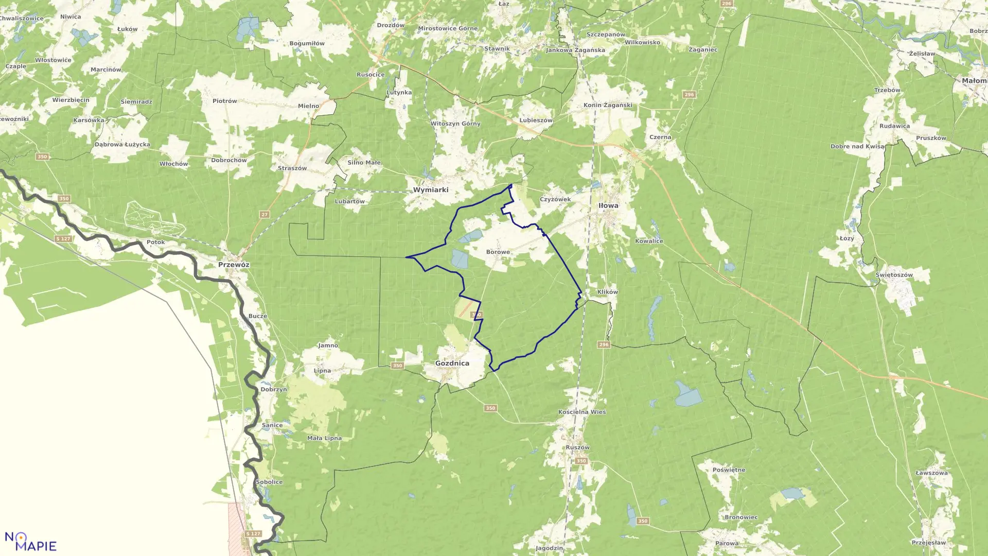 Mapa obrębu Borowe w gminie Iłowa