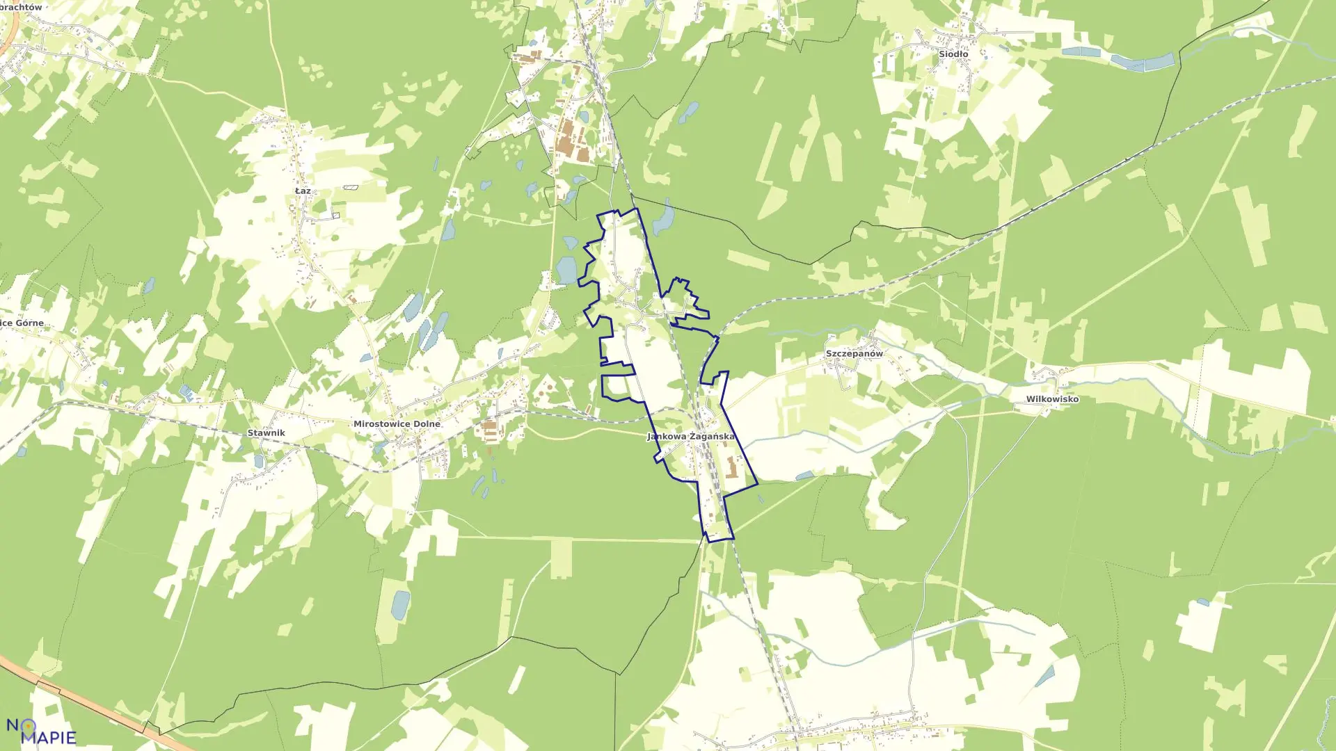 Mapa obrębu Jankowa Żagańska w gminie Iłowa