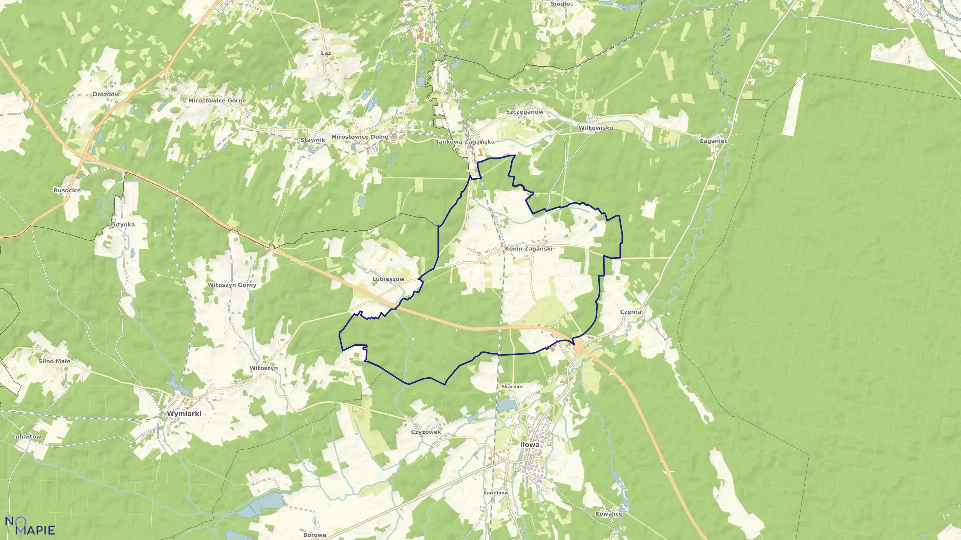 Mapa obrębu Konin Żagański w gminie Iłowa