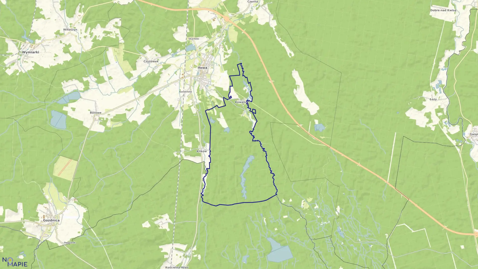 Mapa obrębu Kowalice w gminie Iłowa