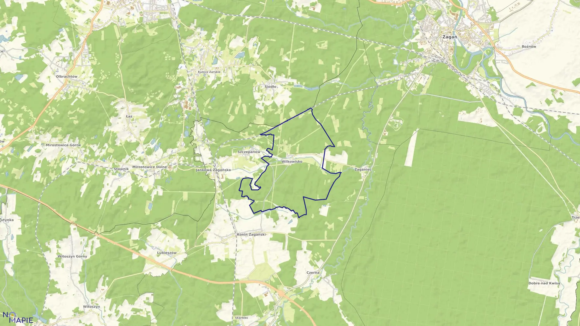 Mapa obrębu Wilkowisko w gminie Iłowa